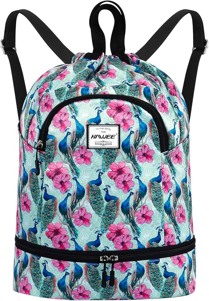 Dry Wet Drawstring Backpack with Shoe Compartment for Women Adjustable Gym Bag