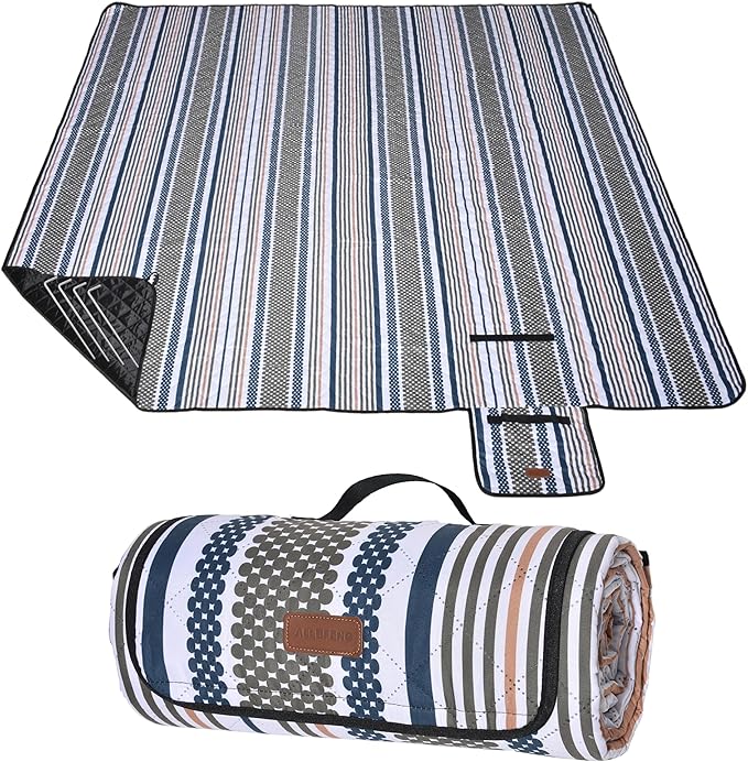 Oversized Waterproof Picnic Mat, Dustproof Washable Outdoor Beach Mat. Suitable for Camping, Outdoor, Beach, Party and Concert. (Dark Blue & Light Green, 80" * 60")