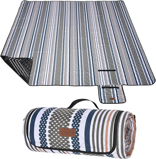 Oversized Waterproof Picnic Mat, Dustproof Washable Outdoor Beach Mat. Suitable for Camping, Outdoor, Beach, Party and Concert. (Dark Blue & Light Green, 80" * 60")