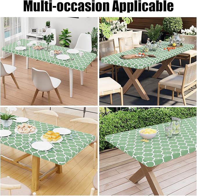 Smiry Rectangle Picnic Table Cover, Waterproof Elastic Fitted Camping Tablecloths for 4 Foot Tables, Wipeable Flannel Backed Vinyl Tablecloth Protector for Indoor, Outdoor (Sage Green, 30x48 Inches)