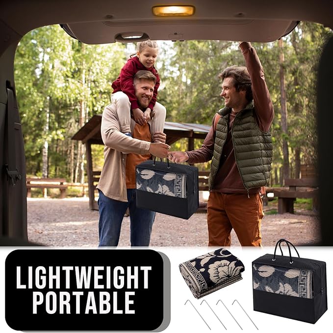 OLANLY Waterproof Outdoor Rug 8x10 ft, Outdoor Plastic Straw Rug with Flower Pattern, Reversible RV Mat for Patio, Camping, Balcony, Deck, Backyard, Black & Beige