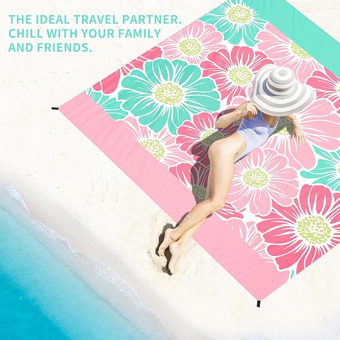 BYDOLL Beach Blanket Waterproof Sandproof 78''×81'' Suits1-4 Adults Compact Lightweight Oversized Sand-Free Blanket Large Picnic Mat for Beach Travel Camping Hiking