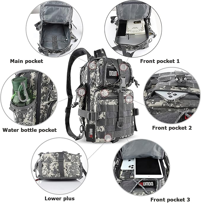 Tactical Backpack Medium EDC DayPack Military Molle Backpacks Bag Outdoor Rucksack for Fishing Hunting Camping (ACU Digital)
