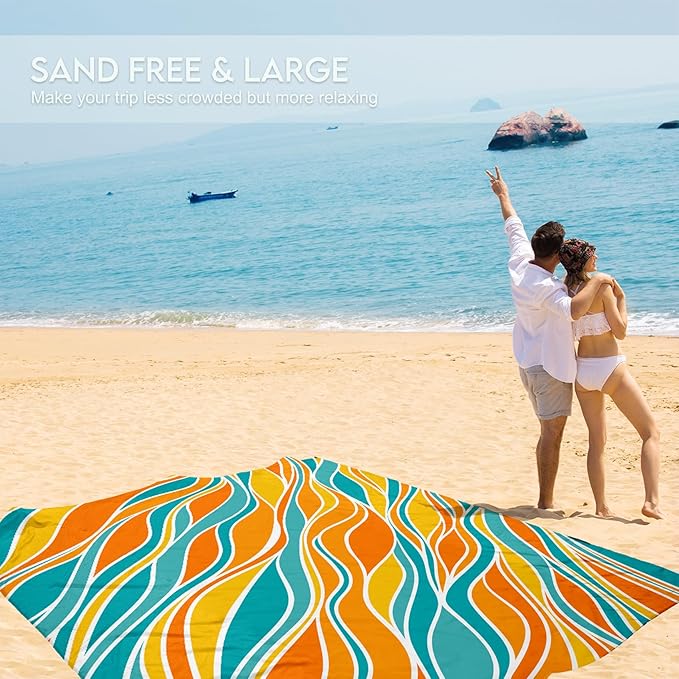 BYDOLL Beach Blanket Waterproof Sandproof 78''×81'' 1-7 Adults Oversized Lightweight Large Picnic Mat Waterproof Sandproof Blanket for Beach
