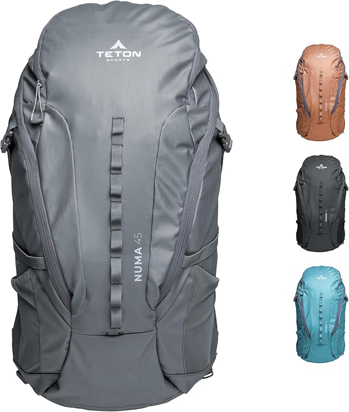 Teton 45L Numa backpack, durable and ready for hiking, camping or backpacking. Perfect lightweight travel bag with more room than you think, Granite