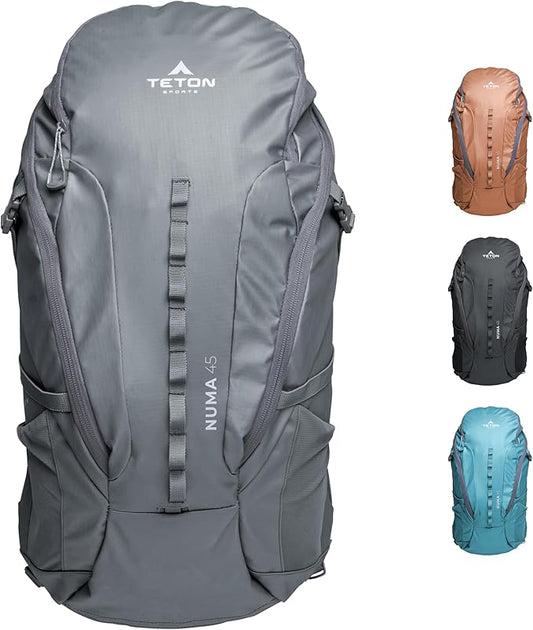 Teton 45L Numa backpack, durable and ready for hiking, camping or backpacking. Perfect lightweight travel bag with more room than you think, Granite