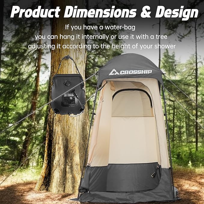 Camping Shower Tent - Outdoor Privacy Tent with Solar Shower Bag - 84.6" H*60" W Privacy Shelter for Outdoor Bathroom, Changing Room & Fishing, UV Resistant&Waterproof Camping Bathroom
