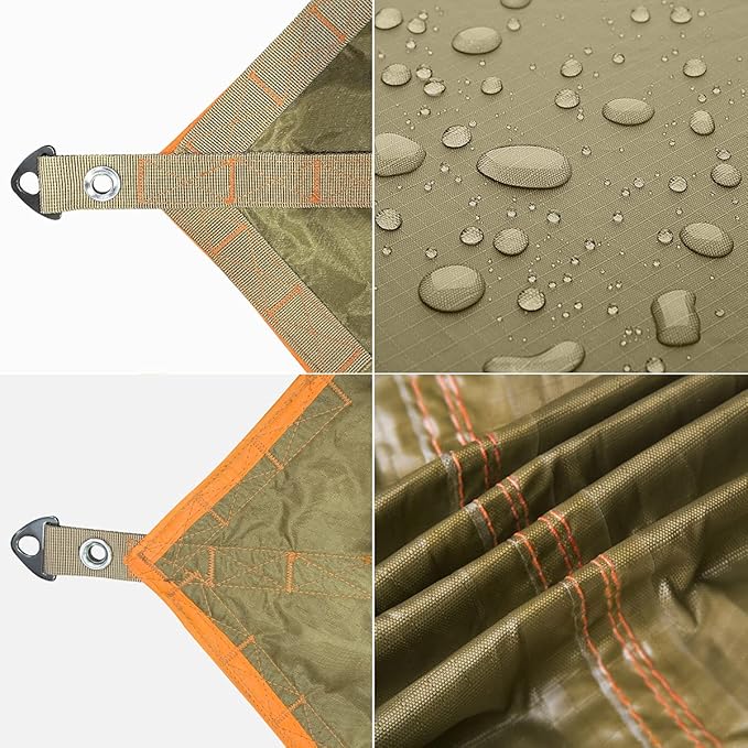 FREE SOLDIER Waterproof Portable Tarp Multifunctional Outdoor Camping Traveling Awning Backpacking Tarp Shelter Rain Tarp (Greenish Brown 6 Loop 10×12ft)