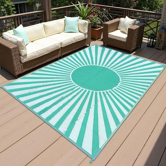 Anidaroel Outdoor Plastic Straw Rug, 6x9ft Waterproof Outdoor Rugs for Patios Clearance, Reversible Camping Rugs for Outside RV, Large Outdoor Area Rug for Backyard, Garden (Green, 6'x9')