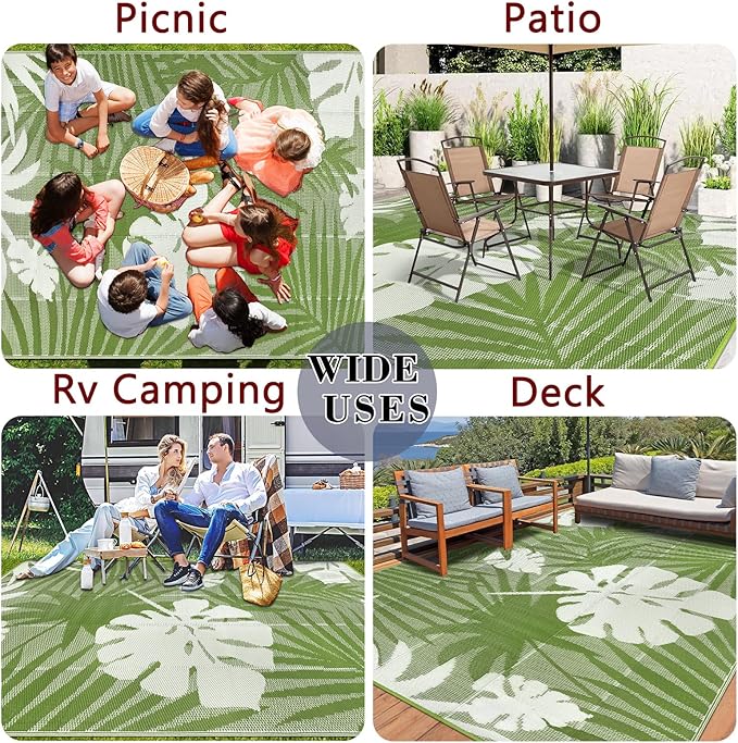 Homcomoda Outdoor Rugs 8’x10’ Waterproof Reversible Patio Rugs Outdoor Clearance Lightweight Outdoor Rugs Portable RV Camping Mats for Tents Deck Porch BBQ Beach Backyard