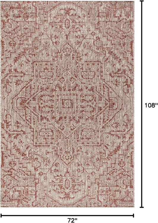 JONATHAN Y SMB105A-6 Estrella Bohemian Medallion Textured Weave Red/Taupe 6 ft. x 9 ft. Indoor/Outdoor Area Rug, Pet Friendly, Non-Shedding, Stain Resistant, Easy-Cleaning for Backyard, Patio, Porch
