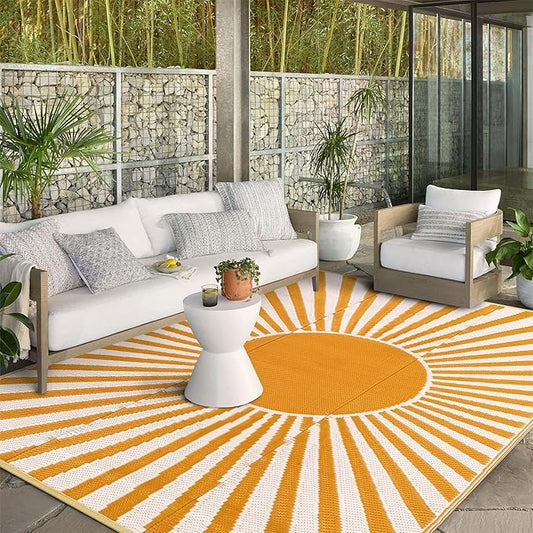 Wonnitar Outdoor Rug 8x10 Patio Waterproof Rugs - Large Reversible Plastic Straw Rug, Portable Outside Camping Mat for RV Deck, Lightweight Outdoor Carpet for Beach Garden (Orange, 8'x10')