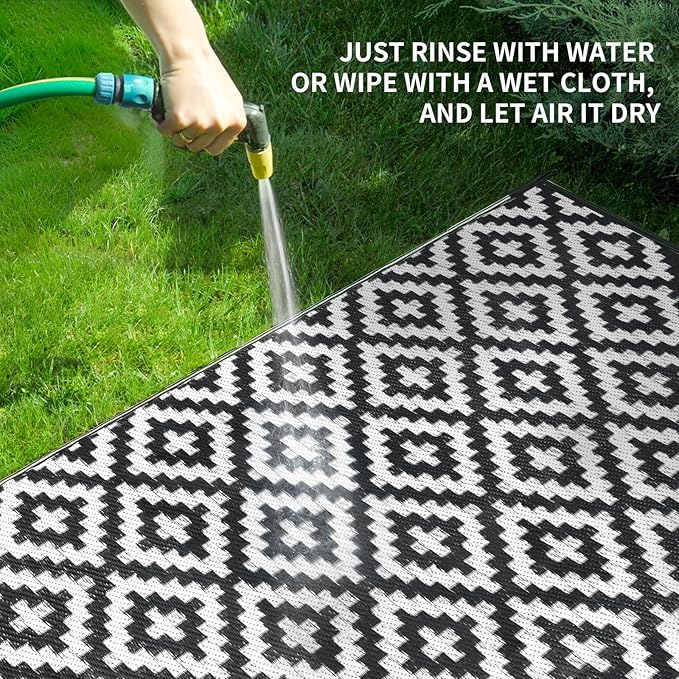 Outdoor Rugs Patio Camping Waterproof - 6x9 Plastic Straw Patio Rug Portable for Campers, Outside RVs Mat, Outdoor Area Carpet for Patios Clearance, Backyard Porch, Balcony, Picnic