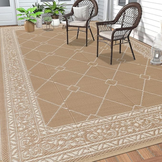 HEBE Outdoor Rug 8'x10' for Patios Waterproof Clearance Reversible Patio Mat Plastic Straw Rug RV Camping Mat Outside Area Rug Carpet for Camping RV,Porch,Deck,Balcony,Camper,Backyard