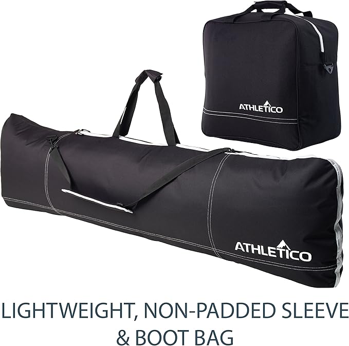 Athletico Two-Piece Snowboard and Boot Bag Combo | Store & Transport Snowboard Up to 165 CM and Boots Up To Size 13 | Includes 1 Snowboard Bag & 1 Boot Bag (Black)
