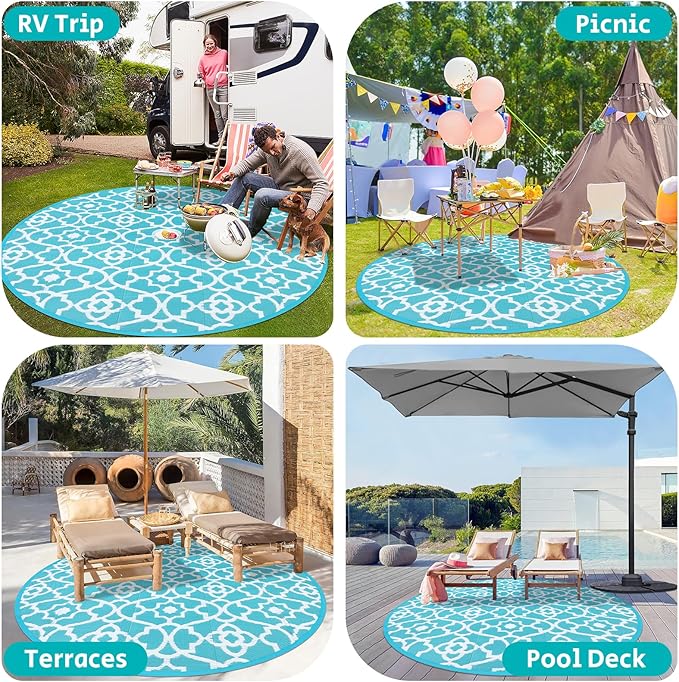 HEBE Outdoor Rug 8ft for Patios Waterproof Clearance Reversible Patio Mat Plastic Straw Rug RV Camping Mat Outside Area Rug Carpet for Camping RV,Porch,Deck,Balcony,Camper,Backyard