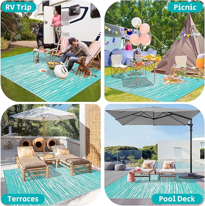 HEBE Outdoor Rug 8'x10' for Patios Clearance Waterproof Patio Mat Plastic Straw Rug Reversible RV Camping Tent Rug Outside Indoor Outdoor Area Rugs for RV,Deck,Beach,Balcony,Camper