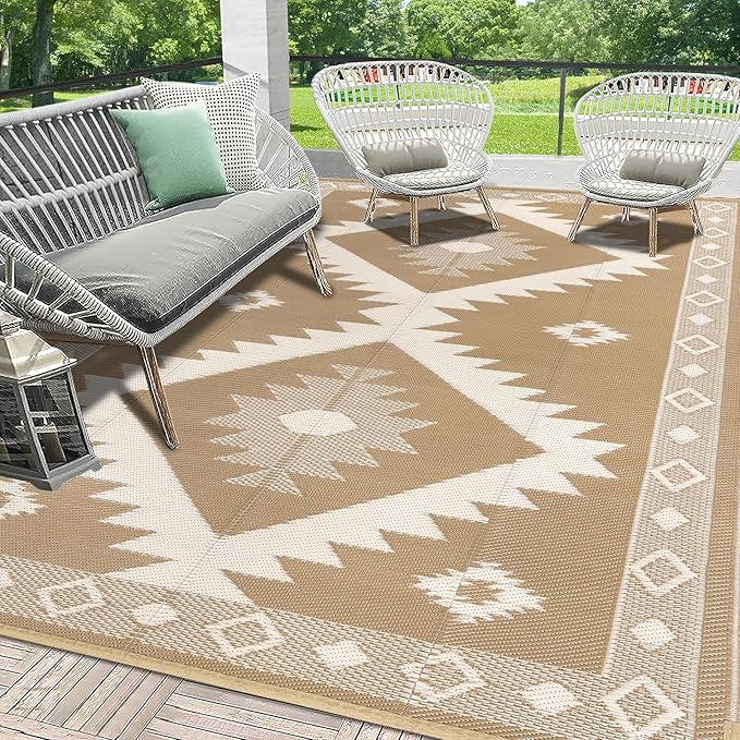 HEBE Outdoor Rug 8'x10' Waterproof for Patios Clearance, Reversible Plastic Straw Rug Camping Carpet, Indoor Outdoor Area Rugs Patio Mats for RV,Picnic,Backyard,Deck,Balcony,Porch