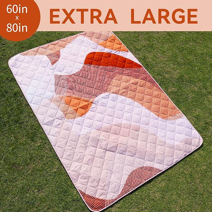 Whale Flotilla Extra Large Waterproof Picnic Blankets 60"x80", Foldable Lightweight Outdoor Blanket for Camping, Hiking, Traveling, Soft Portable Easy to Clean Picnic Mat for Beach Grass Park, Brown