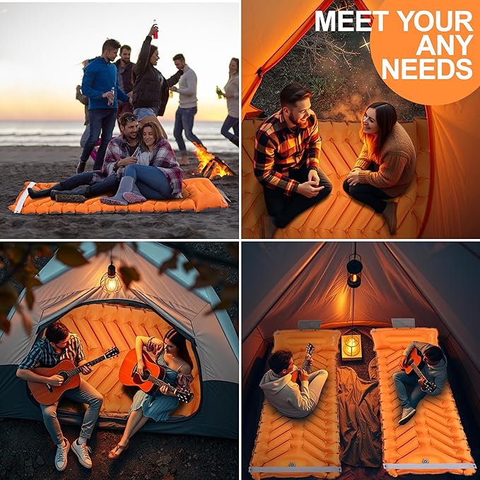 Sleeping Pad with Pillow, Self Inflating Extra-Thick, Ultralight Sleeping Mat, Built-in Pump, Ultimate for Camping, Hiking, Traveling, Airpad, Carry Bag, Compact & Lightweight Air Mattress (Orange)