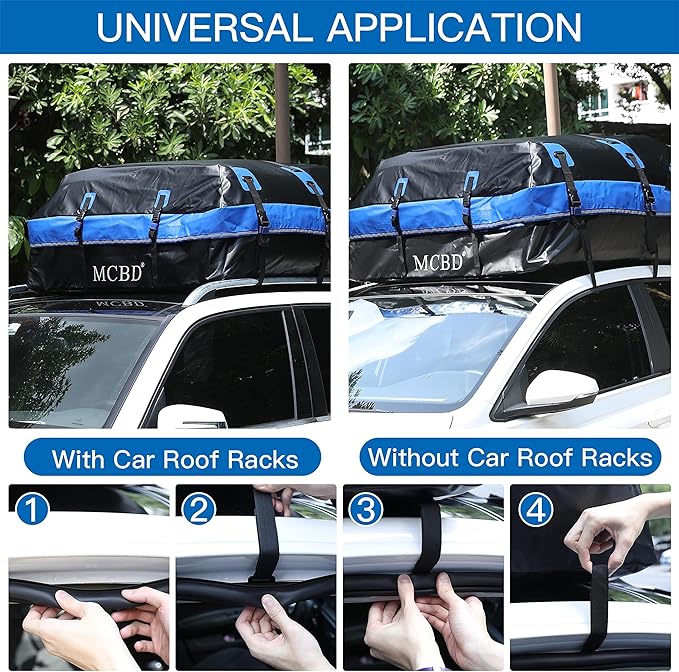 Rooftop Cargo Carrier, 26 Cubic Feet Soft-Shell Waterproof Car Roof Luggage Bag for All Vehicles SUV with/Without Rails, Includes 10 Reinforced Straps 6 Door Hooks Suitable, Storage Bag,Anti-Slip Mat