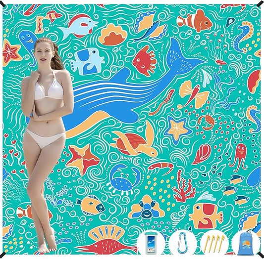 Beach Blanket Waterproof Sandproof 1-7 Adult Oversized 78 '' × 81 '' Lightweight Durable Compact Sand Free Beach Mat for Travel Camping Hiking Picnic Blanket Extra Large