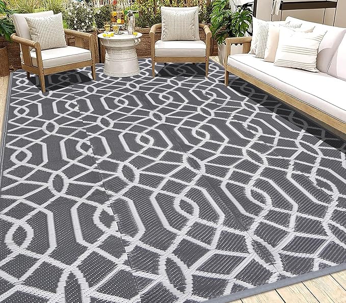 HEBE Outdoor Rug 8'x10' for Patios Waterproof Clearance Reversible Patio Mat Plastic Straw Rug RV Camping Mat Outside Area Rug Carpet for Camping RV,Porch,Deck,Balcony,Camper,Backyard