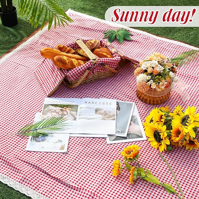Waterproof Picnic Blankets Outdoor Blanket Foldable 2 in 1 Double Layer Sandproof Beach Mat with Carry Strap for Camping Lawn Park Beach Grass(Red White,59 x 79 Inches)