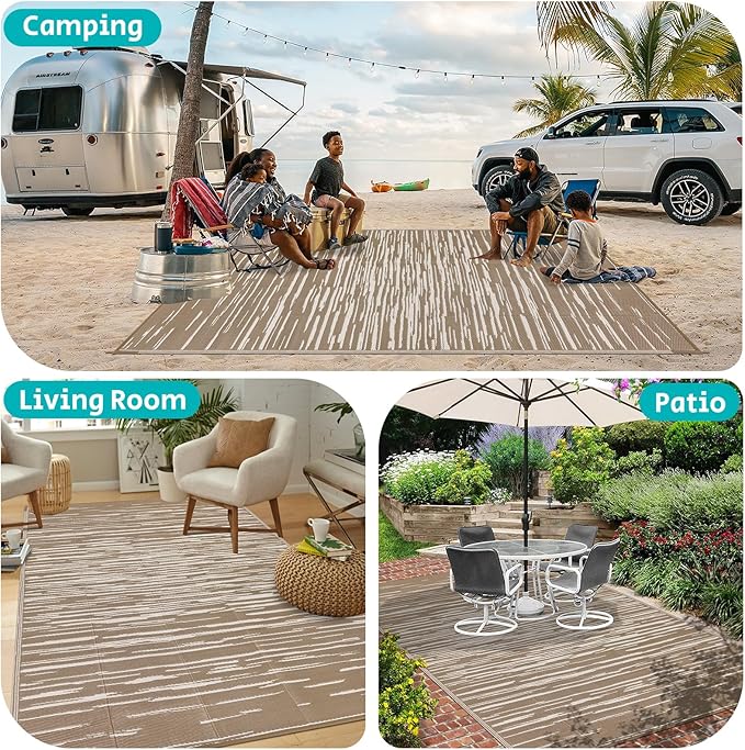 HEBE Outdoor Rug 8'x10' for Patios Clearance Waterproof Patio Mat Plastic Straw Rug Reversible RV Camping Tent Rug Outside Indoor Outdoor Area Rugs for RV,Deck,Beach,Balcony,Camper