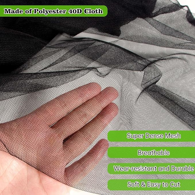 39x10Ft Mosquito Netting Garden Mesh Netting,Fly Bird Net Barrier Hunting Blind Plant Protecting Net, 3x12m Black
