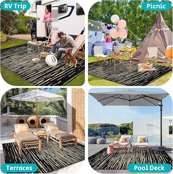 HEBE Outdoor Rug 9'x12' for Patios Clearance Waterproof Patio Mat Plastic Straw Rug Reversible RV Camping Tent Rug Outside Indoor Outdoor Area Rugs for RV,Deck,Beach,Balcony,Camper