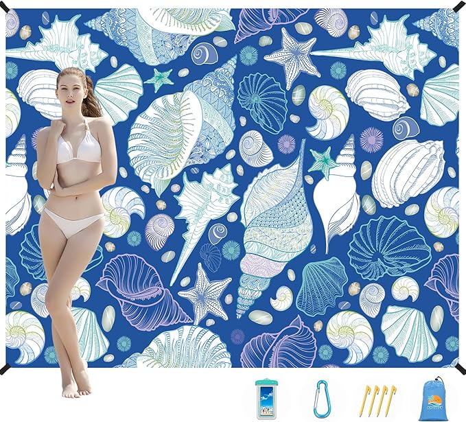 Beach Blanket Waterproof Sandproof 1-7 Adult Oversized 78 '' × 110 '' Lightweight Durable Compact Sand Free Beach Mat for Travel Camping Hiking Picnic Blanket Extra Large