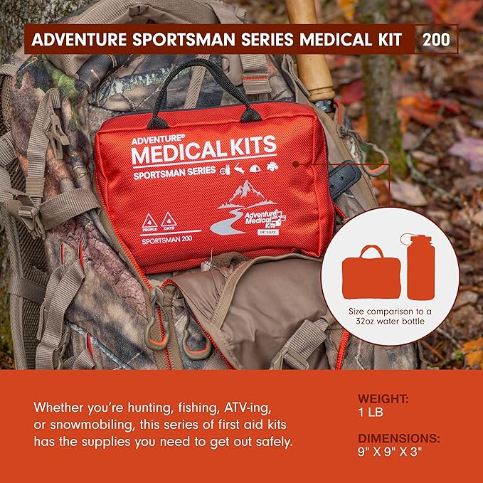 Adventure Medical Kits Sportsman Series Medical Kit - 200 - First Aid Kit for Camping, Hiking, Hunting & More - For 4 People for 4 Days - Includes Bandages, Medicine, Guide Book & More