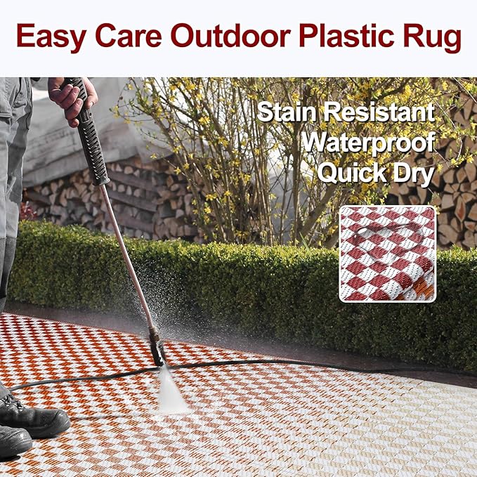 Wonnitar Waterproof 9x12 Outdoor Rug - Orange Red Gradient Plastic Straw Rug for Patio, Extra Large Portable Outside Mat for RV Camping Deck, Reversible Colorful Outdoor Carpet