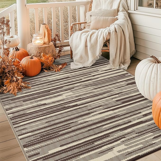 GENIMO Outdoor Rug for Patio Clearance, 6'x9' Waterproof Camping Mat, Reversible Plastic Straw Rugs for RV, Camper, Balcony, Backyard, Picnic, Deck (Coffee Beige)