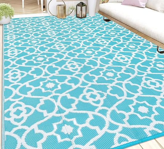 HEBE Outdoor Rug 9'x12' for Patios Waterproof Clearance Reversible Patio Mat Plastic Straw Rug RV Camping Mat Outside Area Rug Carpet for Camping RV,Porch,Deck,Balcony,Camper,Backyard