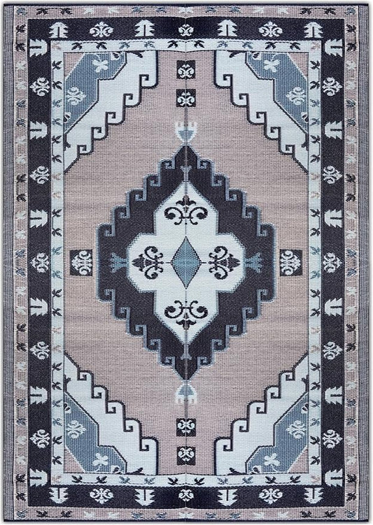 BalajeesUSA Outdoor Rug - 6x9 feet, Blue, Grey, Reversible, Portable, Duarable, Waterproof, Plastic straw patio rugs, Large RV camper mat 140