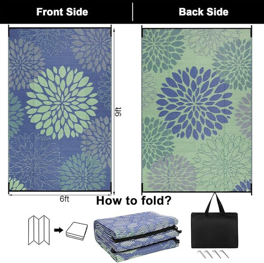 Ileading Reversible Outdoor Rug 6x9Ft Waterproof Patio Rug Carpet Portable Outdoor Plastic Straw Rug Large RV Camping Mat Rug for Patio, Clearance, Deck, Beach, Porch, Camping, Picnic, Colorful