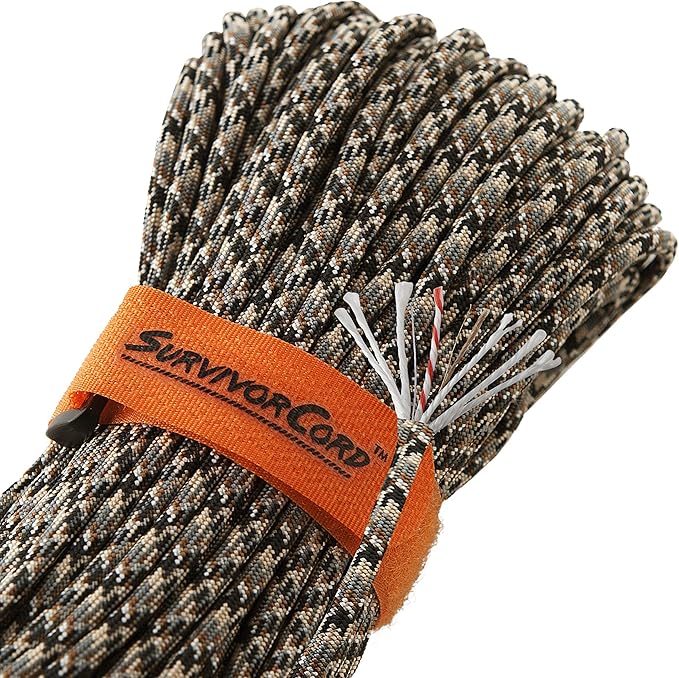 TITAN Survival Patented Paracord 550 - 25ft, 100ft, 500ft & Color Options - 620LB Strength Survival Paracord Military Spec with 3 Strands - Heavy Duty Hank Cord for Camping & Outdoors with Firestarter