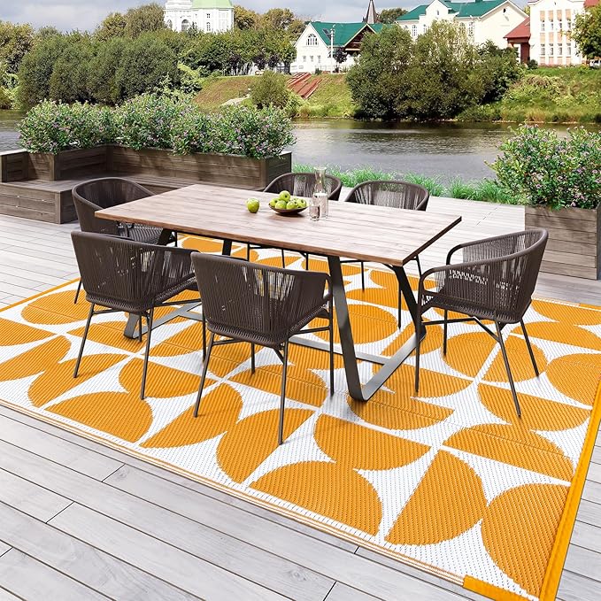 Wonnitar Outdoor Rug 6x9, Waterproof Patios Rug Reversible Plastic Straw Rug, Large Outside Area Rug, Portable RV Mat, Indoor Outdoor Carpet for Picnic Balcony Backyard Porch Deck (Orange,6'x9')