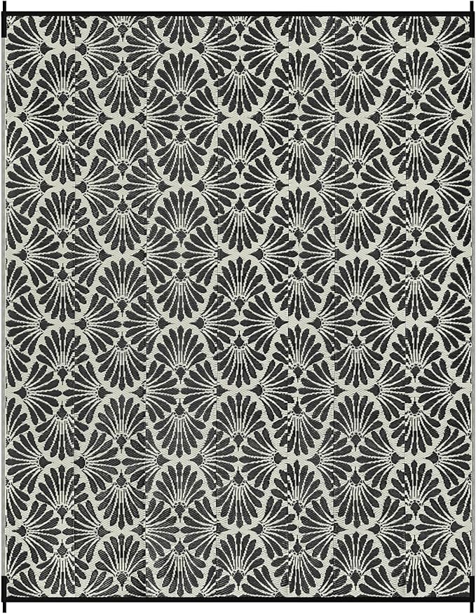 Lahome Patio Rugs Outdoor 8x10 Waterproof, Boho Outdoor Rug for Camping Beach, Plastic Straw Stain Resistant Mats for Outside Rv Backyard Garden Under Awning, Black White,8'x10'