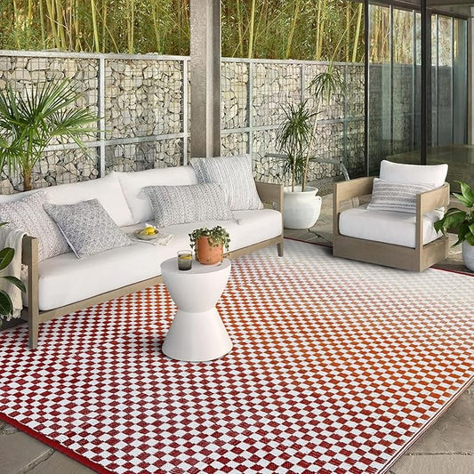 Wonnitar Waterproof 9x12 Outdoor Rug - Orange Red Gradient Plastic Straw Rug for Patio, Extra Large Portable Outside Mat for RV Camping Deck, Reversible Colorful Outdoor Carpet