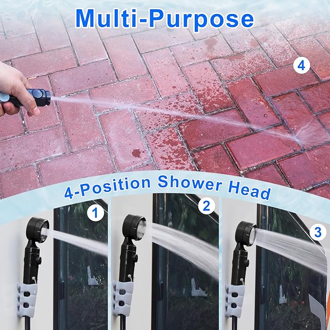 Lightweight Portable Camping Shower, 6000mAh Rechargeable Outdoor Shower Pump with 5 Pressure Modes, Filtered Shower Head, Temperature & Power Display for Hiking, Travel, Washing, Emergency