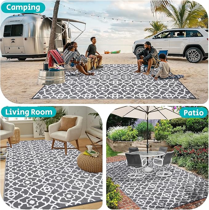 HEBE Outdoor Rug 8'x10' for Patios Waterproof Clearance Reversible Patio Mat Plastic Straw Rug RV Camping Mat Outside Area Rug Carpet for Camping RV,Porch,Deck,Balcony,Camper,Backyard