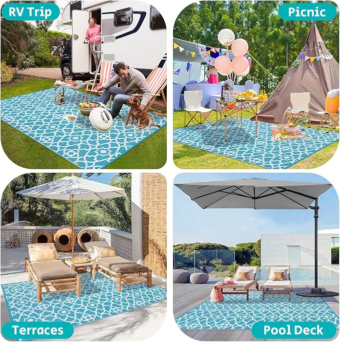 HEBE Outdoor Rug 5'x8' for Patios Waterproof Clearance Reversible Patio Mat Plastic Straw Rug RV Camping Mat Outside Area Rug Carpet for Camping RV,Porch,Deck,Balcony,Camper,Backyard