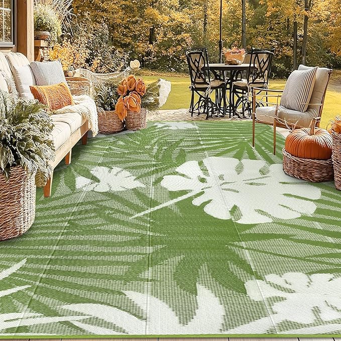 Homcomoda Outdoor Rugs 8’x10’ Waterproof Reversible Patio Rugs Outdoor Clearance Lightweight Outdoor Rugs Portable RV Camping Mats for Tents Deck Porch BBQ Beach Backyard