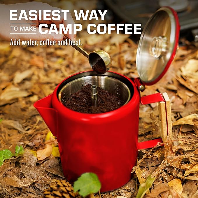 COLETTI Bozeman Camping Coffee Pot — Camping Coffee Makers, Coffee Percolator – America's Sleekest Percolator – NO Aluminum or Plastic (Red)