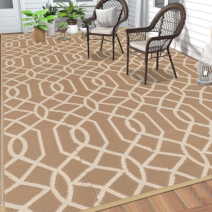 HEBE Outdoor Rug 6'x9' for Patios Waterproof Clearance Reversible Patio Mat Plastic Straw Rug RV Camping Mat Outside Area Rug Carpet for Camping RV,Porch,Deck,Balcony,Camper,Backyard