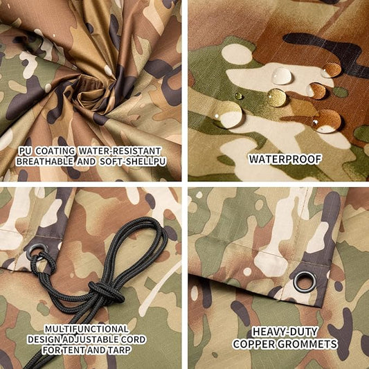 Camo Rain Poncho, Multi Use Waterproof Rain Coat