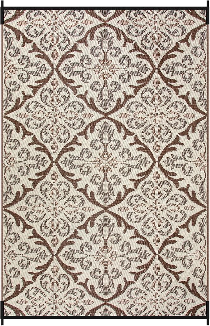 Lahome 6x9 Outdoor Rugs for Patios Waterproof, Plastic Straw Portable Reversible Rv Rug, Porch Floor Camping Carpet for Balcony Tent, Khaki 6'x9'